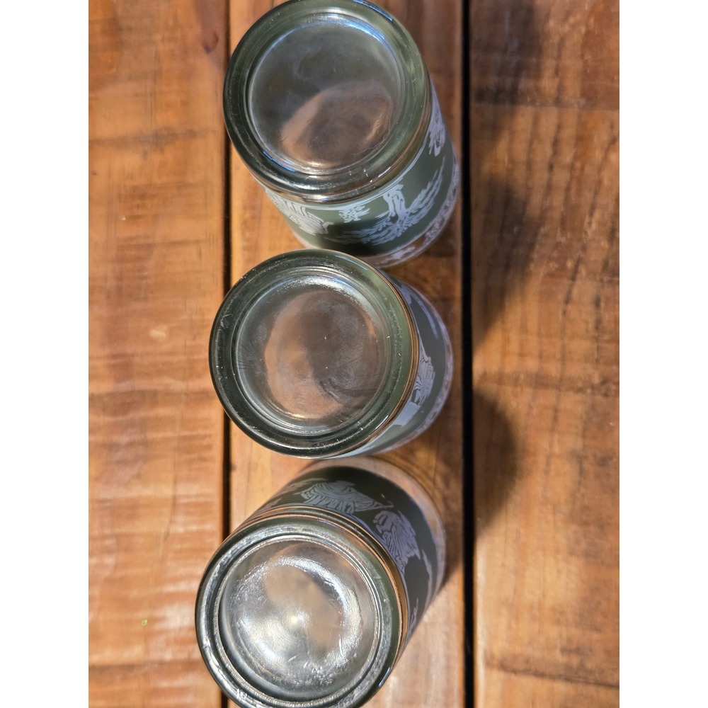 Vintage MCM Wedgewood Greek Hellenic Apollo Green Frosted Tumblers Glassware - Picture 10 of 11